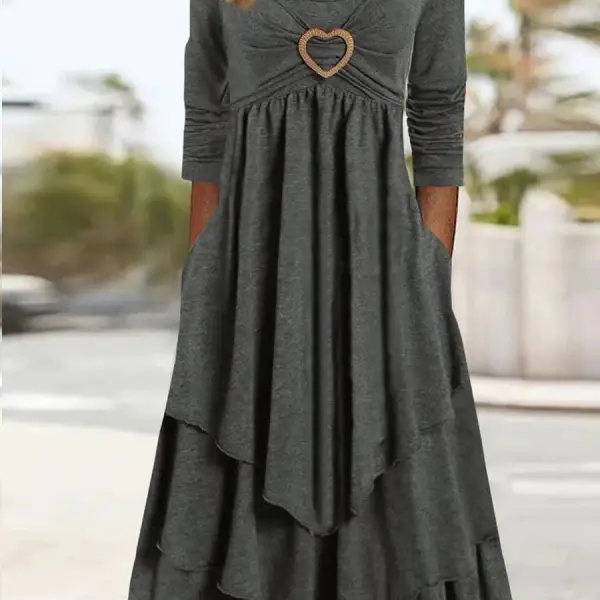 Solid Color Waisted Heart Decoration Layer Cake Casual Dress - Blaroken.com 