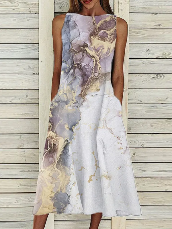Printed Fashion Casual Women's Sleeveless Midi Dress - Realyiyi.com 