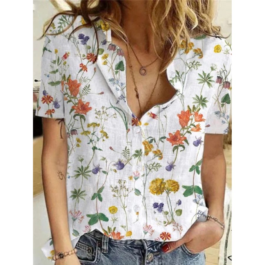 

Loose Relaxed Floral Print Short Sleeve Blouse