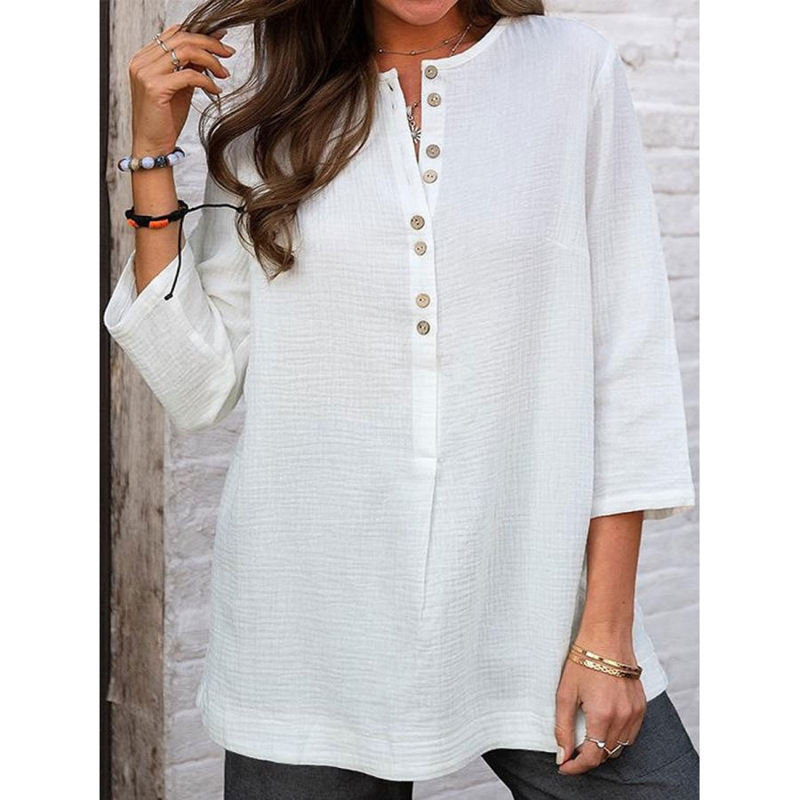 

Round Neck Loose Casual Solid Color Long-sleeved Blouse