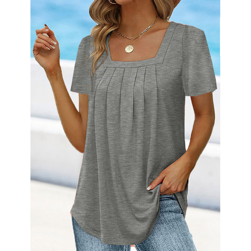 Short Sleeved Ruffled Square Neck T-shirt