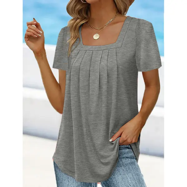 Short Sleeved Ruffled Square Neck T-shirt - Chrisitina.com 