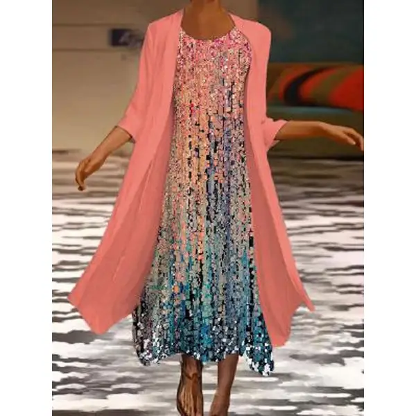 Round Neck Loose Floral Print Resort Sets Maxi Dress - Chrisitina.com 