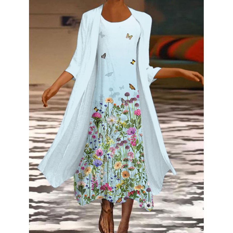 

Robe Maxi à Col Rond Et à Imprimé Floral Ample