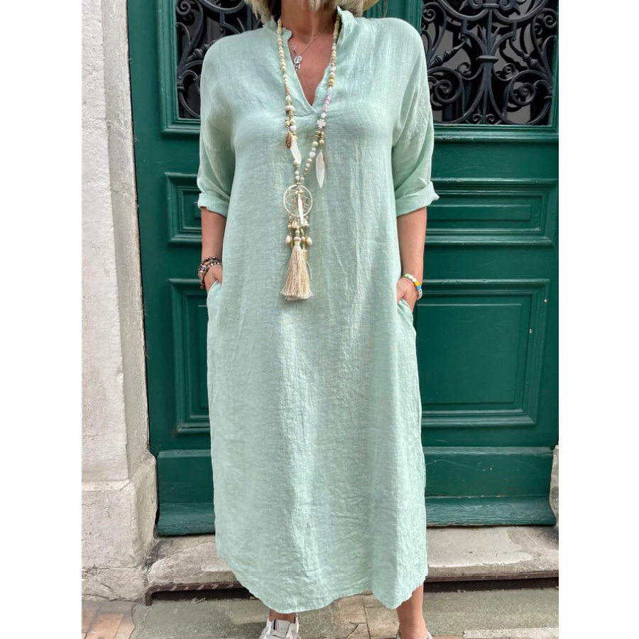 

V-neck Loose Casual Solid Color Long-sleeved Maxi Dress