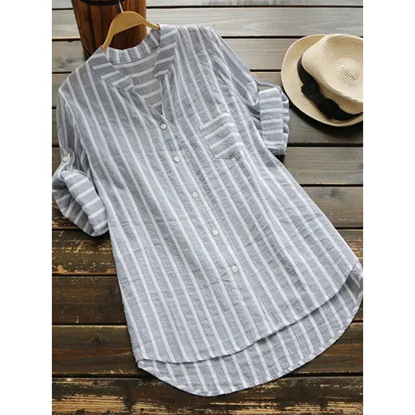 Casual Loose Striped Printed Short-sleeved Blouse - Chrisitina.com 