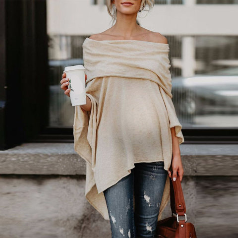 Maternity Loose Off Shoulder Irregular Hem Strapless Shirt