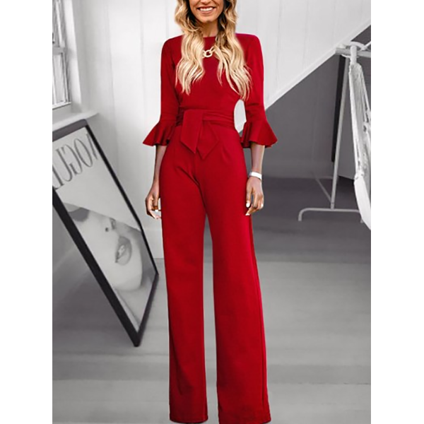 women's commuting asymmetry sleeve pure colour jumpsuit