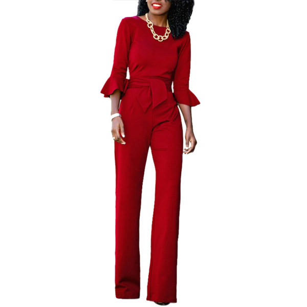 women's commuting asymmetry sleeve pure colour jumpsuit