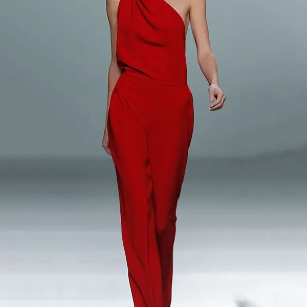 Fashion Off-Shoulder Chiffon Loose Sleeveless High-Waist Jumpsuit - Leanarea.chimpone.com 