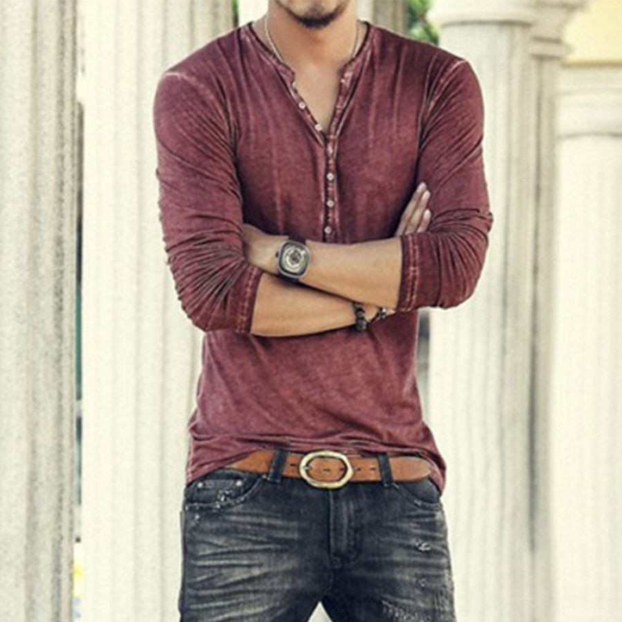 

European Size Mens Henley Shirt 100% Cotton