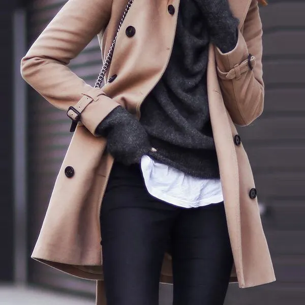 Fashion Turndown Collar Pure Colour Long Sleeve Coat - Leanarea.chimpone.com 
