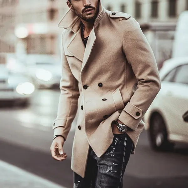 Business Fashion Slim Solid Color Button Lapel Long Sleeve Suit Men Outerwear - Leanarea.chimpone.com 