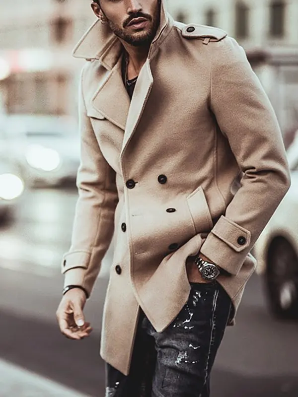 Business Fashion Slim Solid Color Button Lapel Long Sleeve Suit Men Outerwear - Inkshe.com 