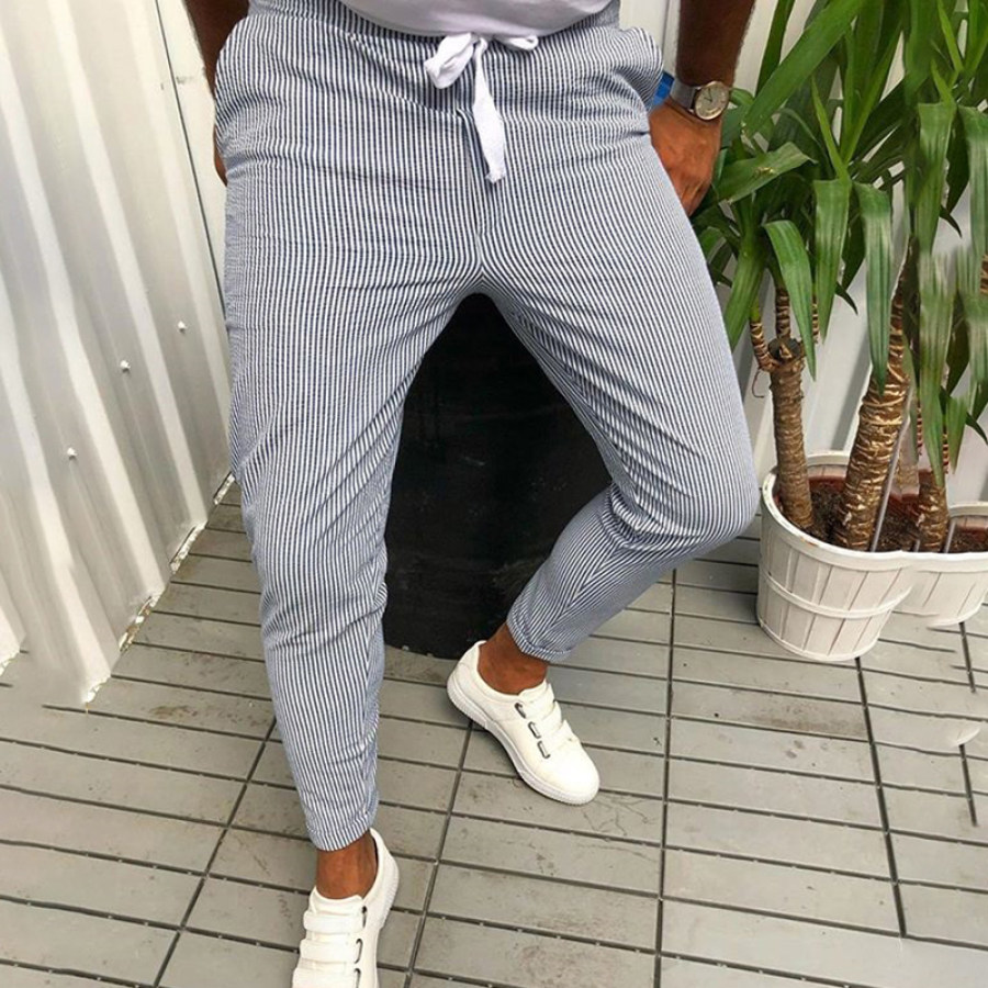 

Casual Simple Stripe Belted Pants