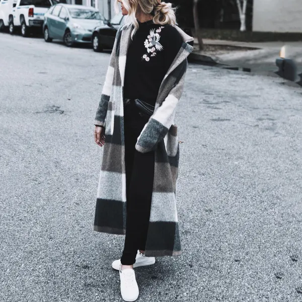 Fashion Loose Long Plaid Wool Coat - Leanarea.chimpone.com 