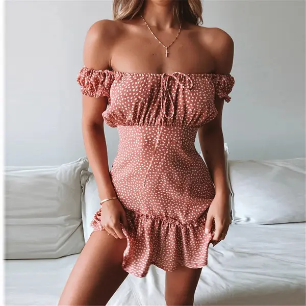 Summer Off Shoulder Polka Dot Printed Falbala Dress - Leanarea.chimpone.com 