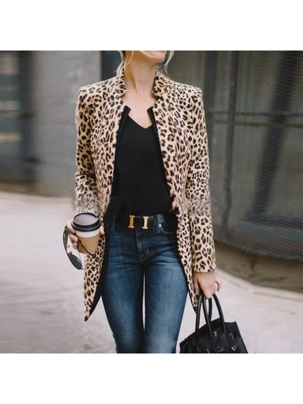 Elegant Individual Fashion Slim Leopard Print V Collar Longs Sleeve ...