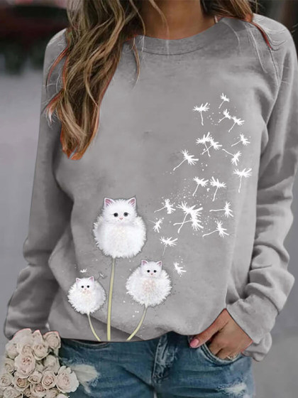 Women's Fashion Casual Cat Dandelion Sweater