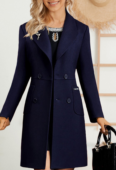 Fold-Over Collar  Plain Pure Color Double-breasted Coat