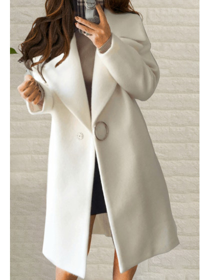 Lapel Single Button Plain Pocket Woolen Coat