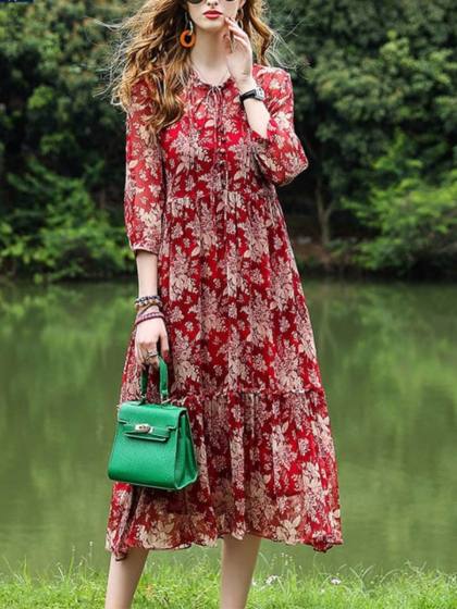 Ladies Fashion Printed Loose Casual Dress