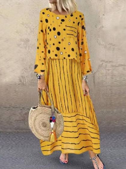 Ladies Bohemian Vacation Style Printed Loose Long Sleeve Long Dress