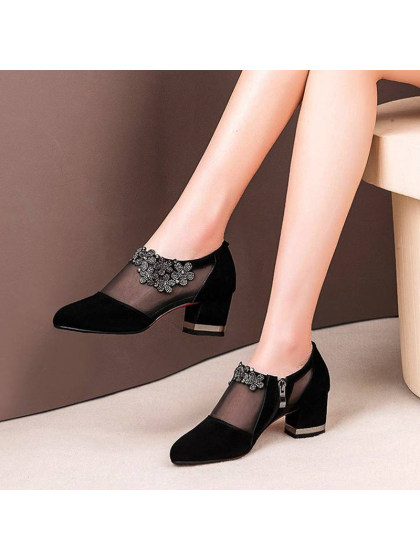 Lace Low Heel Women's Shoes