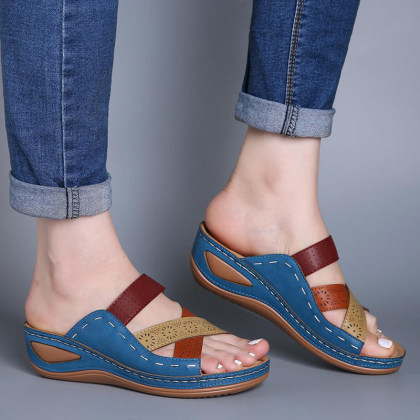 Cross open toe wedge slippers