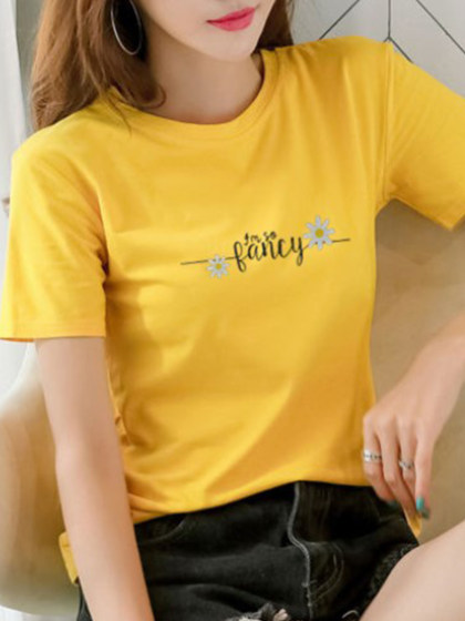 Round Neck Daisy Short Sleeve T-shirt