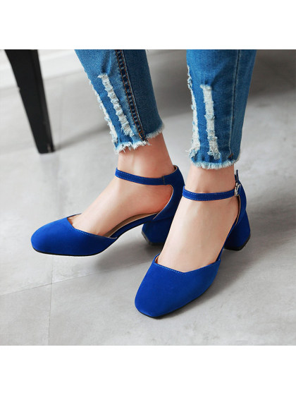 Women's Fashion Square Head Suede Solid Color Comfortable Heel Sandals