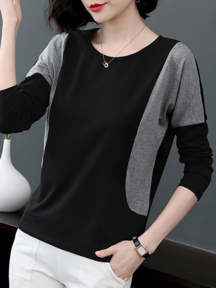 Round Neck Bat Sleeve Stitching T-shirt