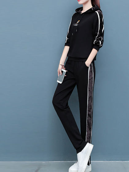 Hooded Colorblock Casual Suit