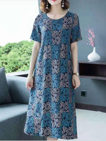 Round Neck Over The Knee Shift Dress