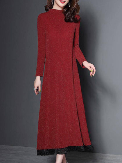 Round Neck Over The Knee Maxi Dress