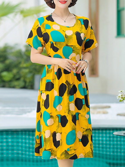 Round Neck Cotton Silk SKater Dress