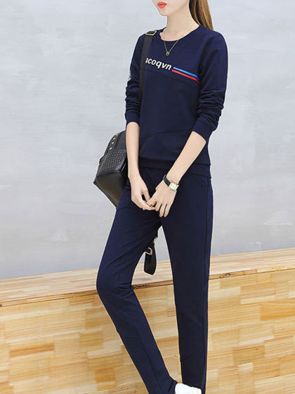 Round Neck Long Sleeve Letter Printing Casual Suit