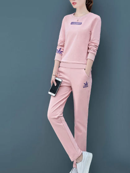 Round Neck Long Sleeve Printed Casual Suit