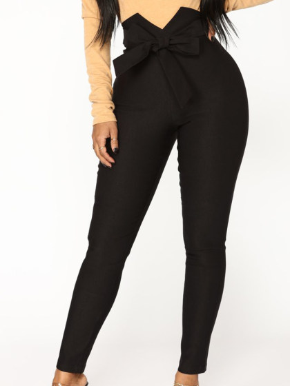 Fashion lace-up bow slim stretch casual pants