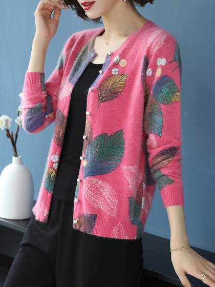 Round Neck Faux Mink Long Sleeve Cardigan