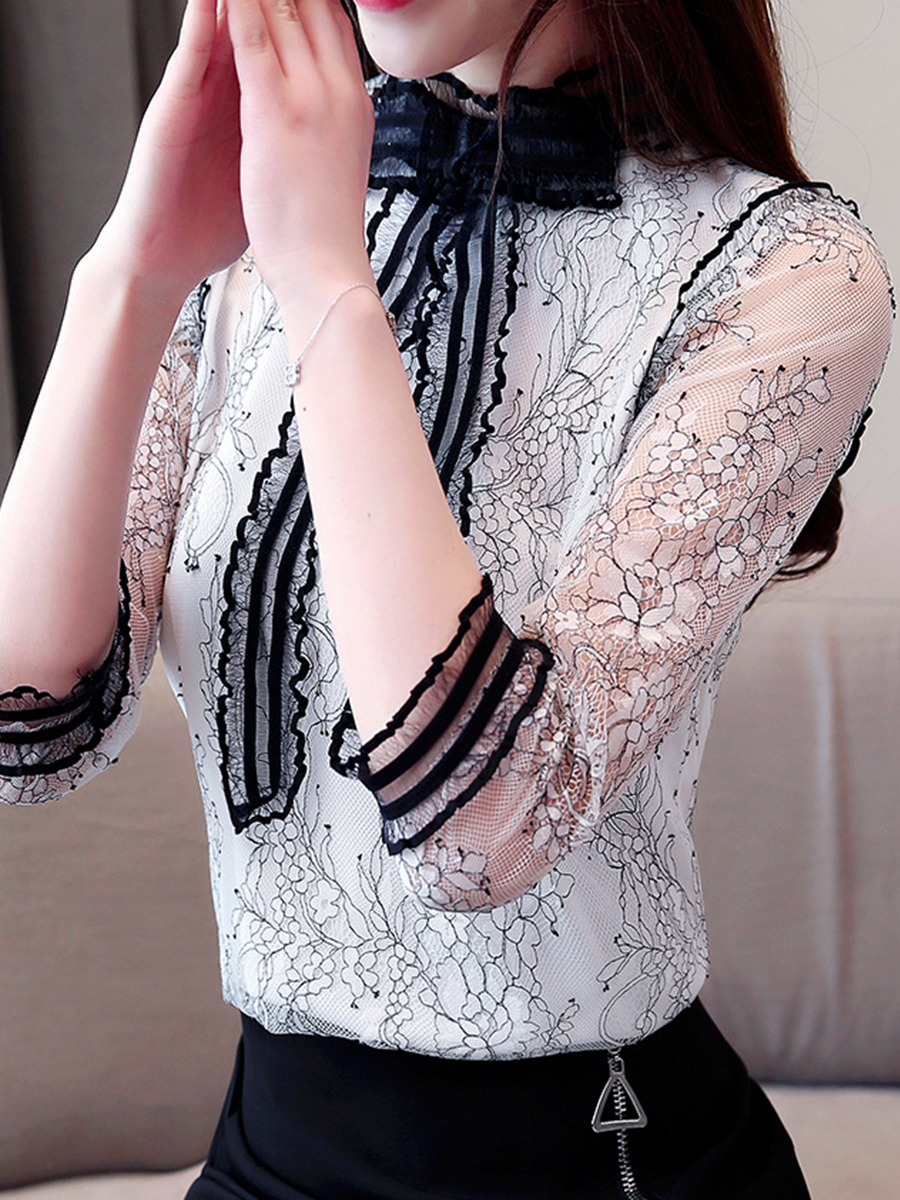 ininrubyclub can offer Lace Stand Collar Stitching Blouse. 