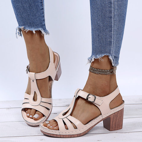 Summer Buckle Chunky Heel Plus Size Sandals