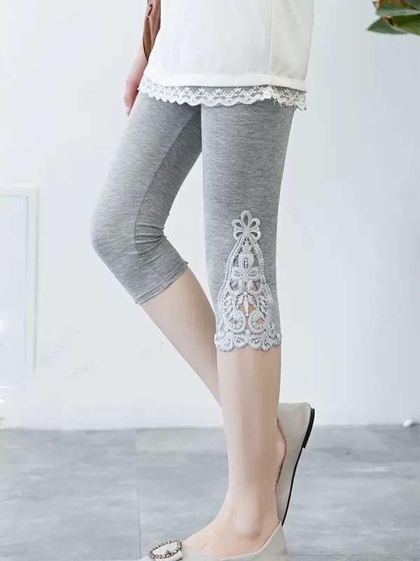 Lace Panel Stretch Slim Pants - Funluc.com 