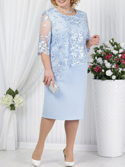 Lace Stitching Fake Two-piece Half Sleeve Dress