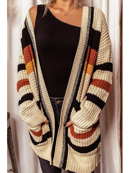 Loose V-neck Striped Long-sleeved Sweater Cardigan