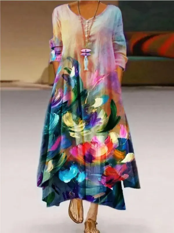 Платье с пятиконечными рукавами и весенним принтом 2021 - Funluc.com 