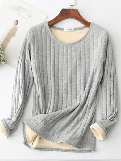 Warm And Velvet Round Neck Solid Color Long-sleeved T-shirt