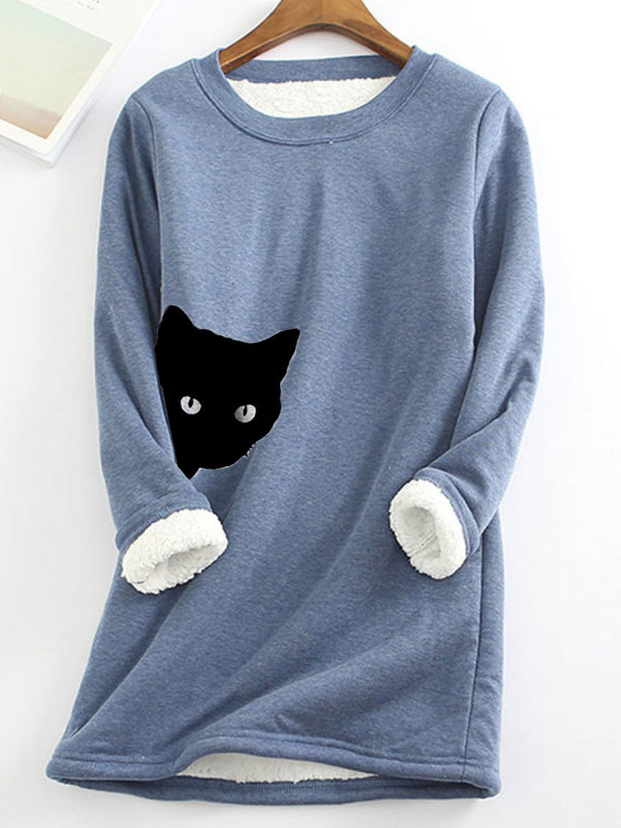 2020 AliExpress WISH Foreign Trade Women's Autumn And Winter New Cat Head Printing Loose Round Neck Long sleeved Women's Sweater
