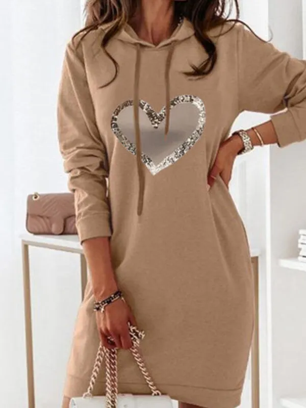 Heart Casual Long Sleeve Dress - Ininrubyclub.com 
