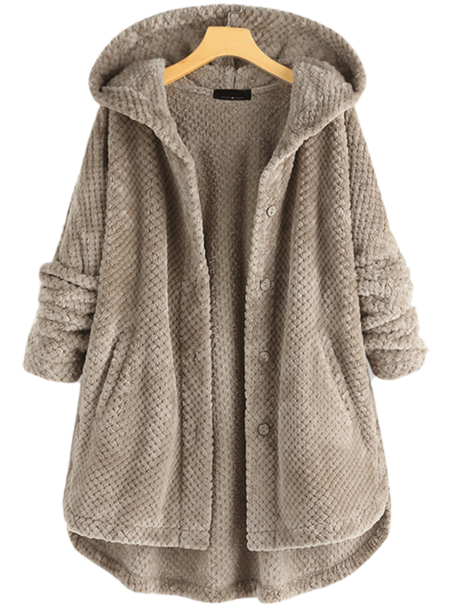 Winter Solid Color Hooded Single breasted Plush Jacket In The Long Section Loose